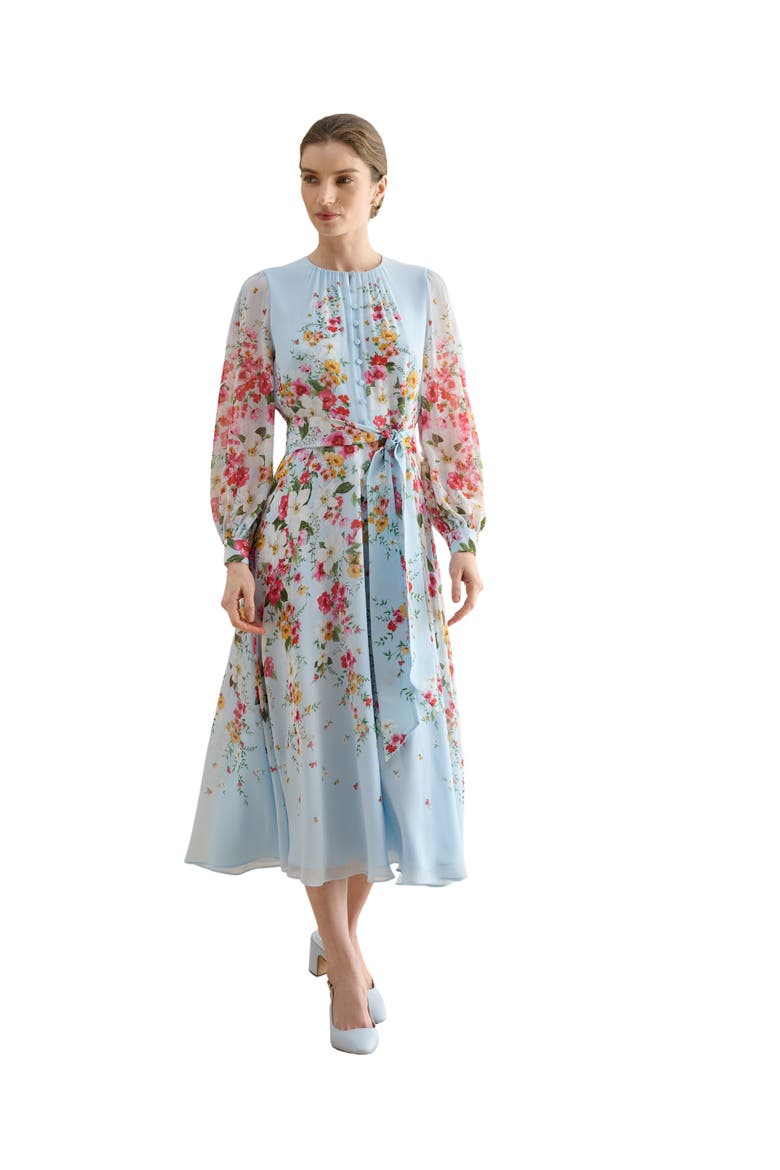 Liberty Silk Midi Dress, Main, color, Palebluemulti