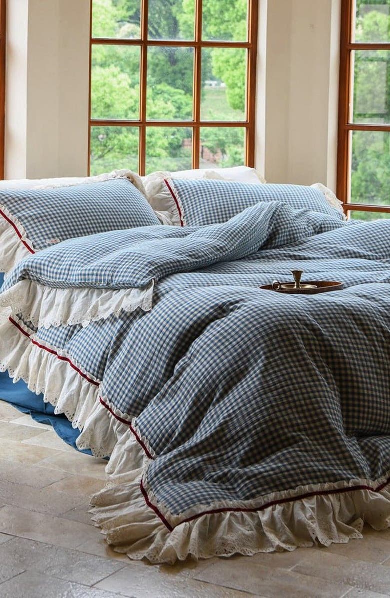 Ever Lasting Gingham Floral Ruffle Bedding Set, Alternate, color, Blue