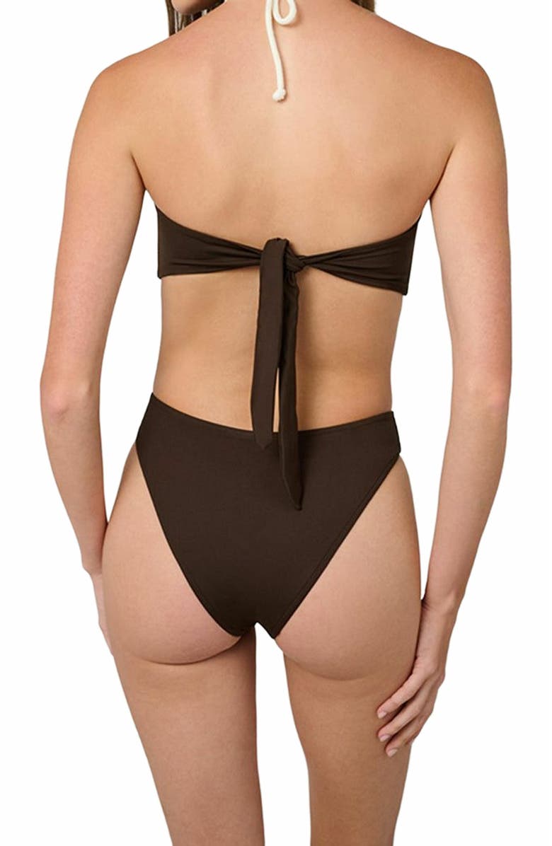 WeWoreWhat Rope Tie Halter Bikini Top, Alternate, color, Mahogany