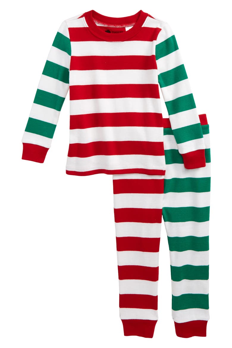 Fitted Two-Piece Pajamas, Main, color, RED SAGE- GREEN MIXED STRIPE