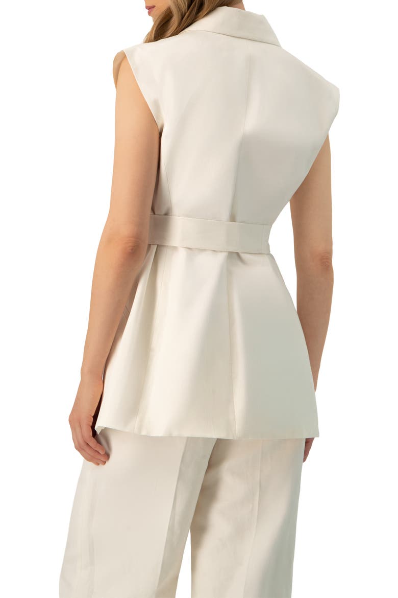 Single-Breasted Linen Vest with Waist Tie, Alternate, color, Ivory
