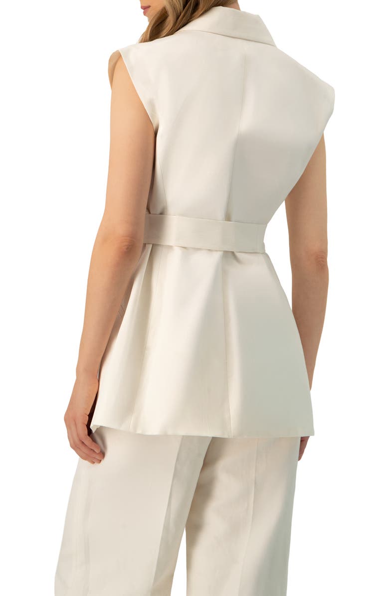IVONNE Single-Breasted Linen Vest with Waist Tie, Alternate, color, Ivory