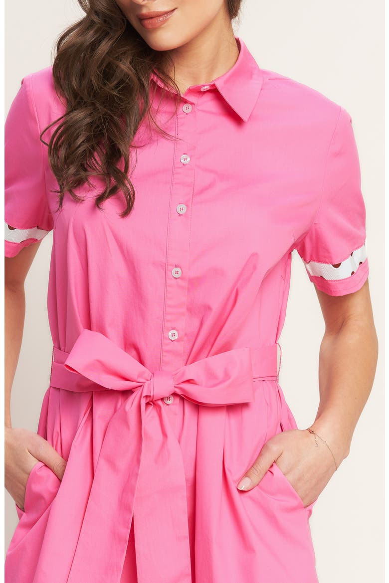 Wavy Fringe Trim Cotton Shirtdress, Alternate, color, PINK