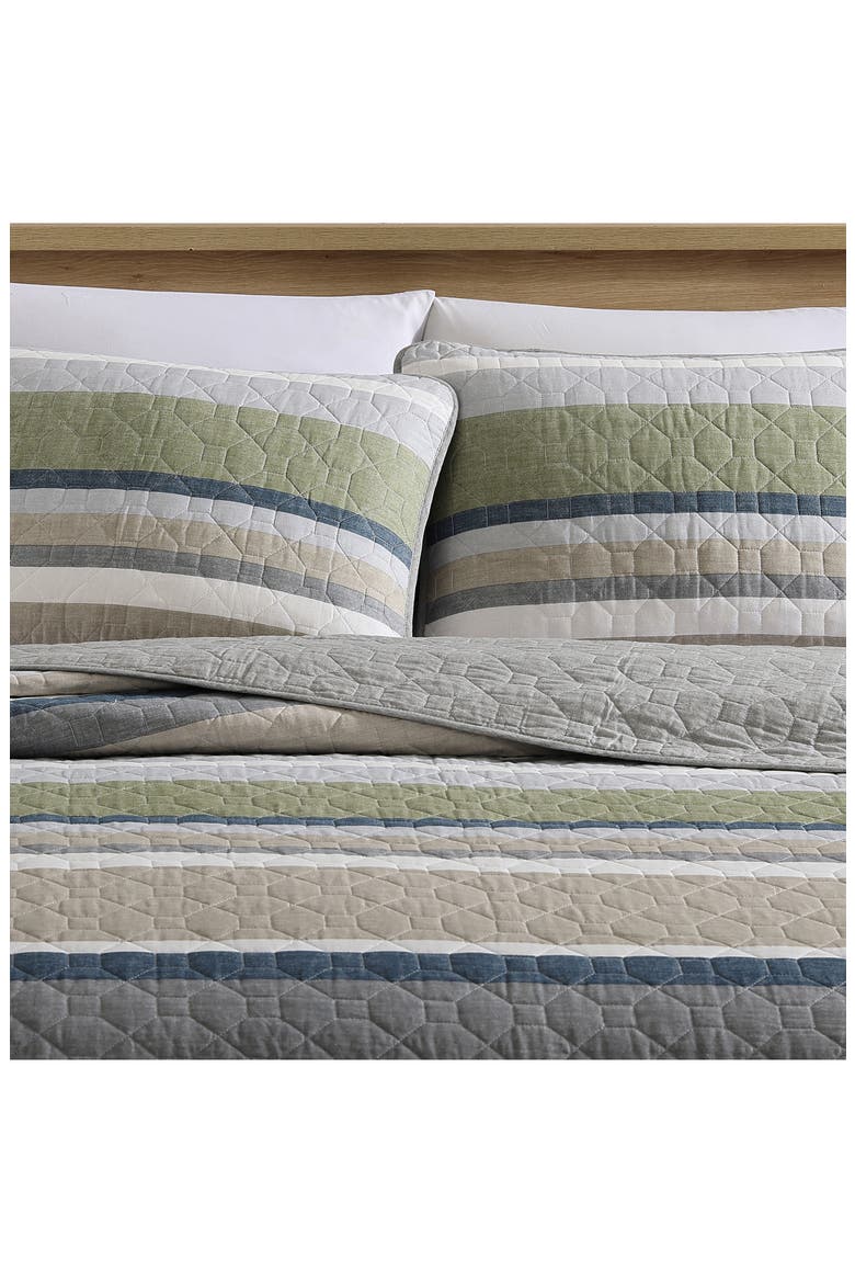 Salmon Ladder Cotton Quilt 3-Piece Set, Alternate, color, KHAKI/ NAVY