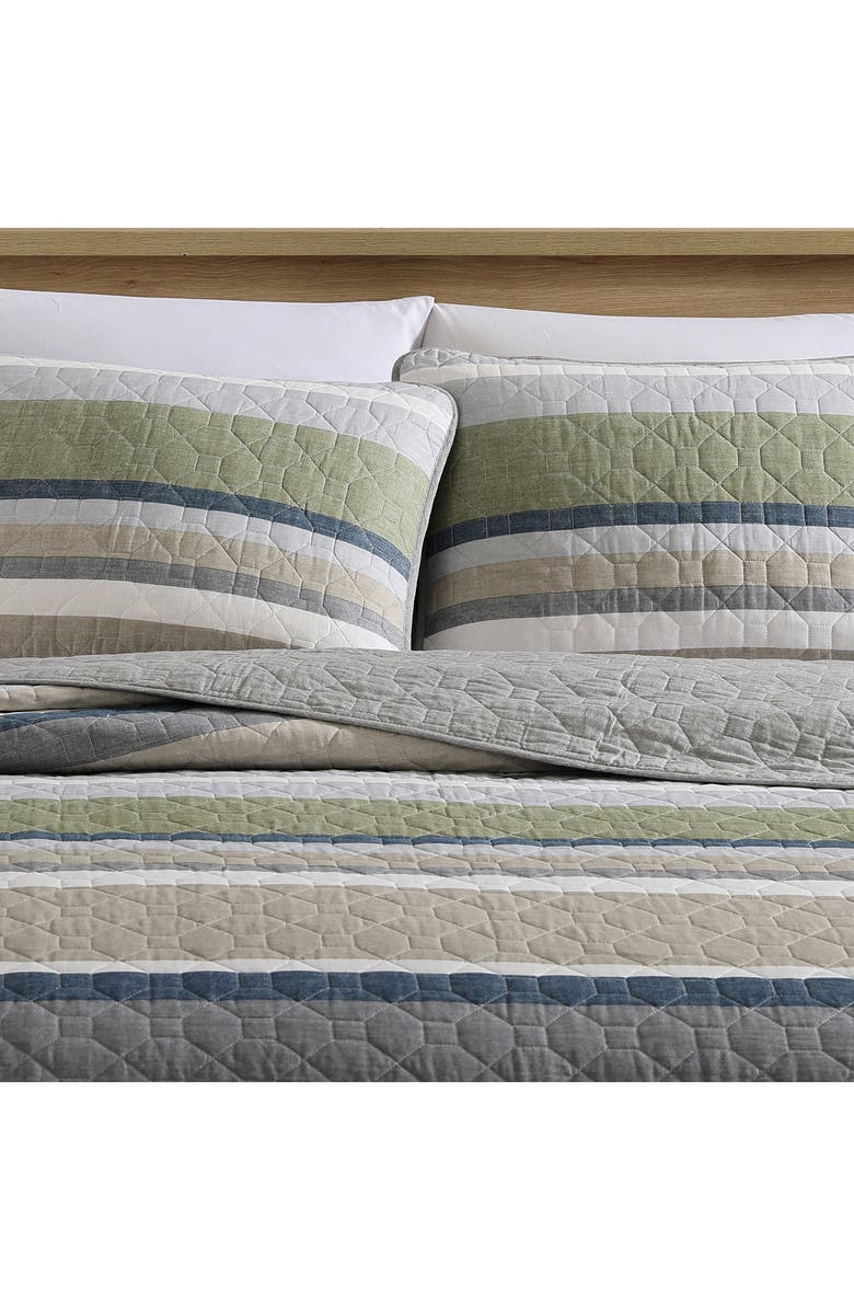 Eddie Bauer Salmon Ladder Cotton Quilt 3-Piece Set, Alternate, color, Khaki/ Navy
