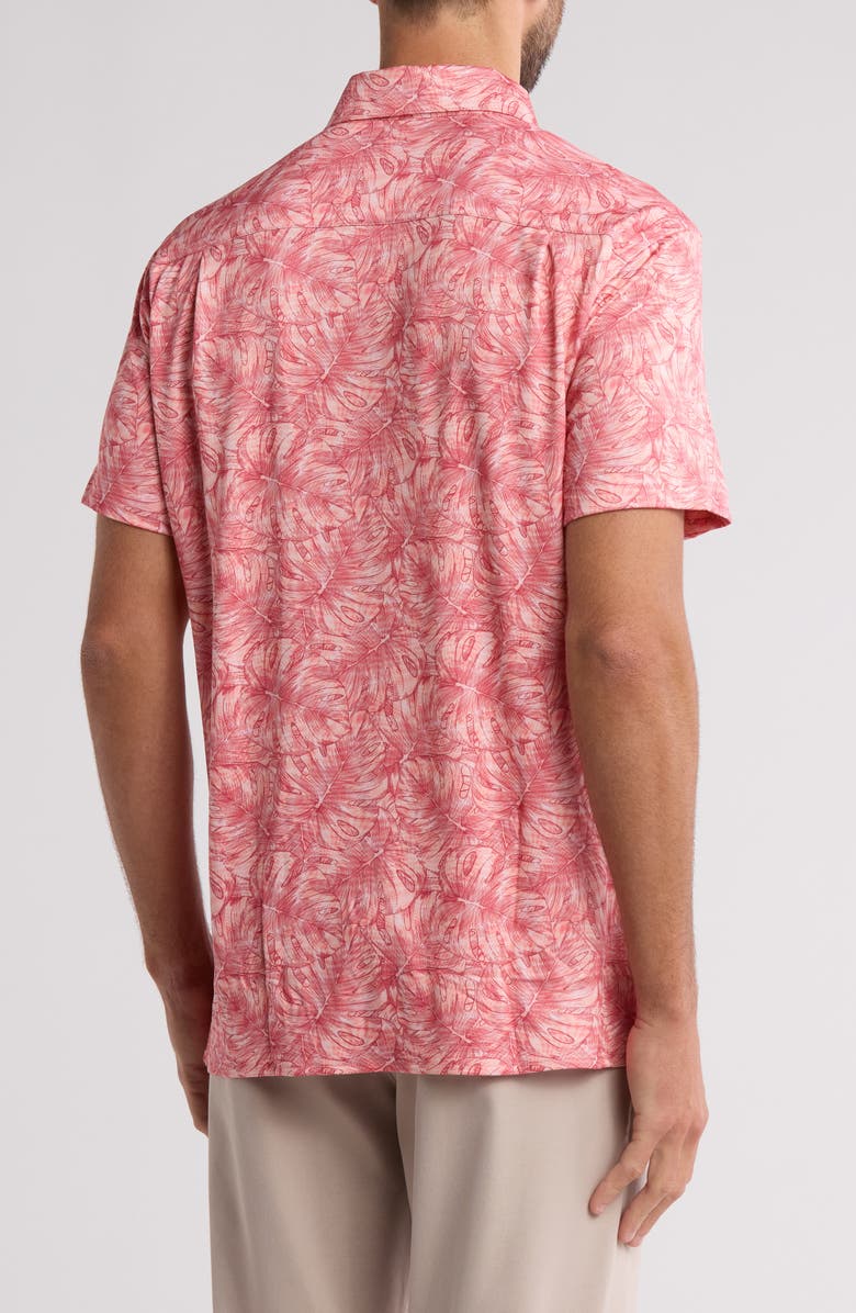 CONSTRUCT Slim Fit Large Monstera 4-Way Stretch Short Sleeve Button-Up Shirt, Alternate, color, Coral