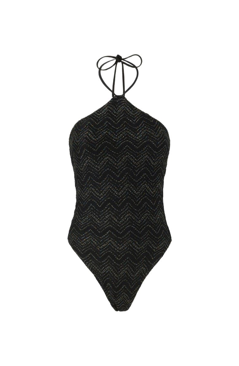 Missoni Zig Zag Lamé Viscose One-piece Swimsuit With Halter Neck, Alternate, color, Black & Lamé
