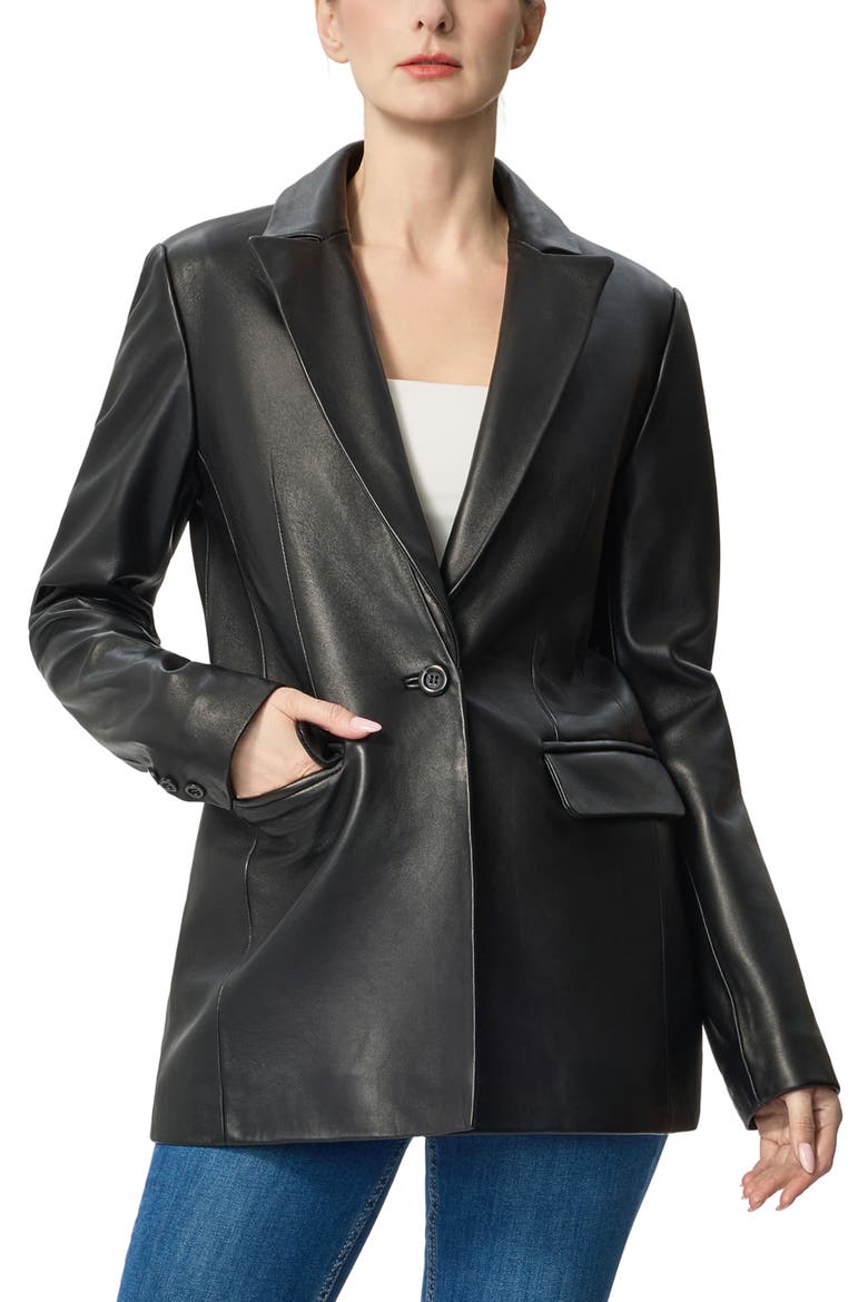 Alexie Leather Blazer, Alternate, color, Black