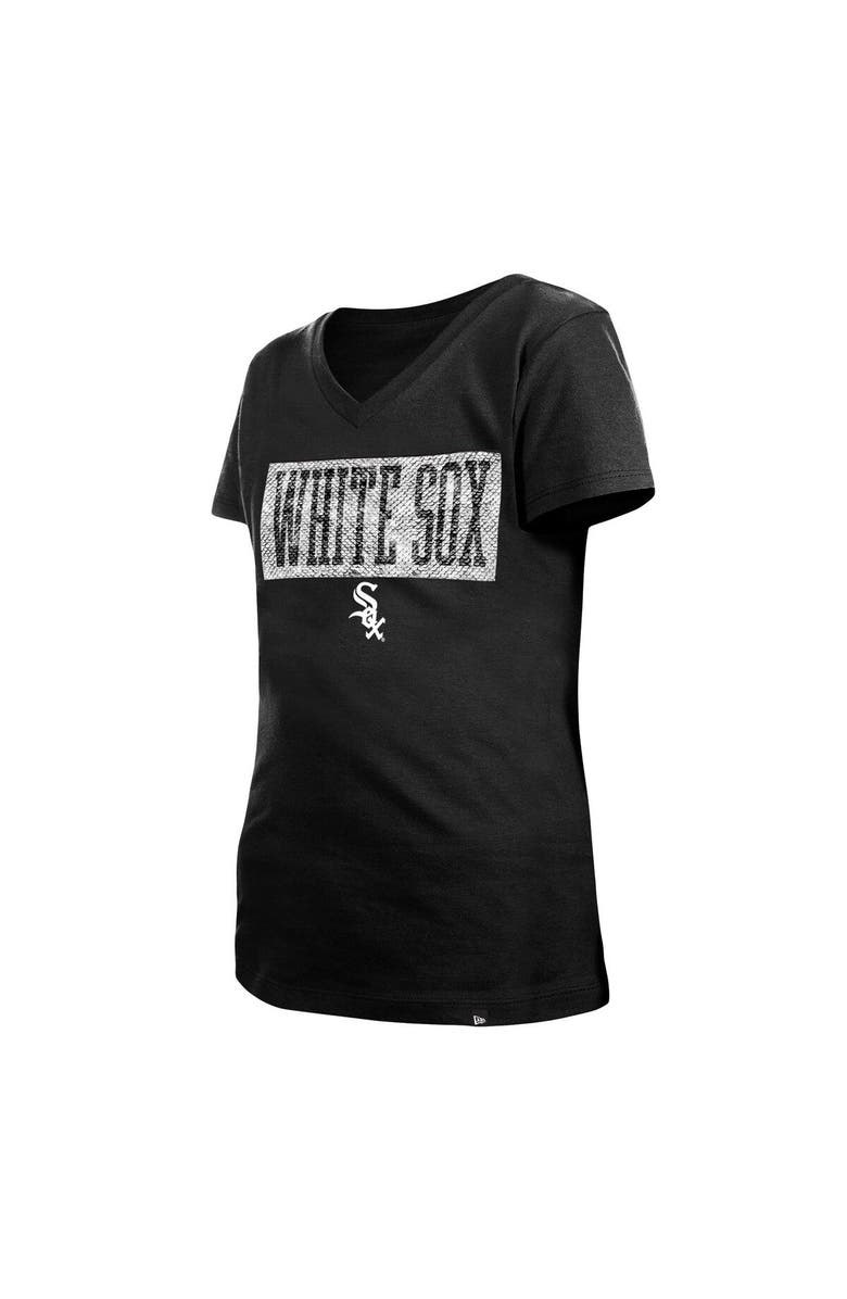 New Era Girls Youth New Era Black Chicago White Sox Flip Sequin Team V-Neck T-Shirt, Alternate, color, Black