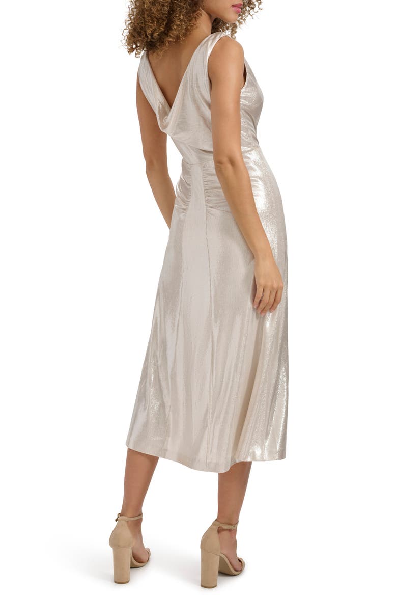 Draped Metallic Jersey Midi Dress, Alternate, color, CHAMPAGNE