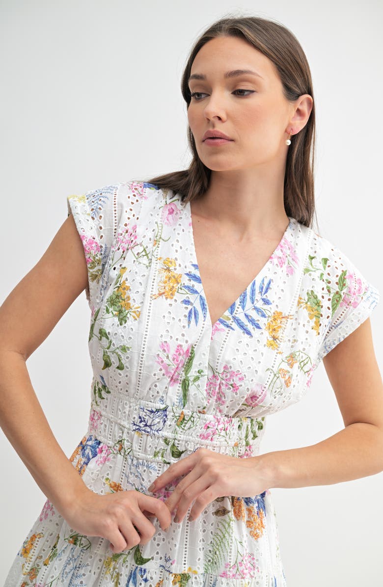 Mila Mae Eyelet A-Line Midi Dress, Alternate, color, White Multi Floral