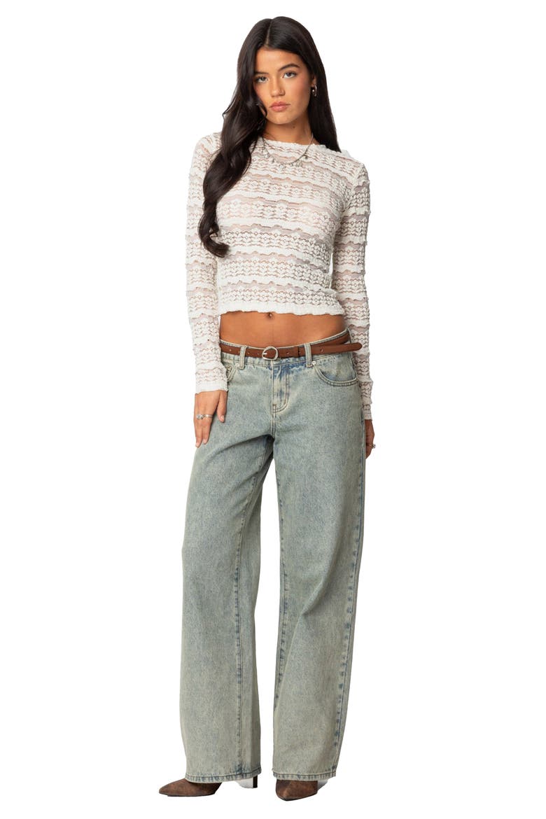 Daisey Textured Sheer Lace Crop Top, Alternate, color, CREAM