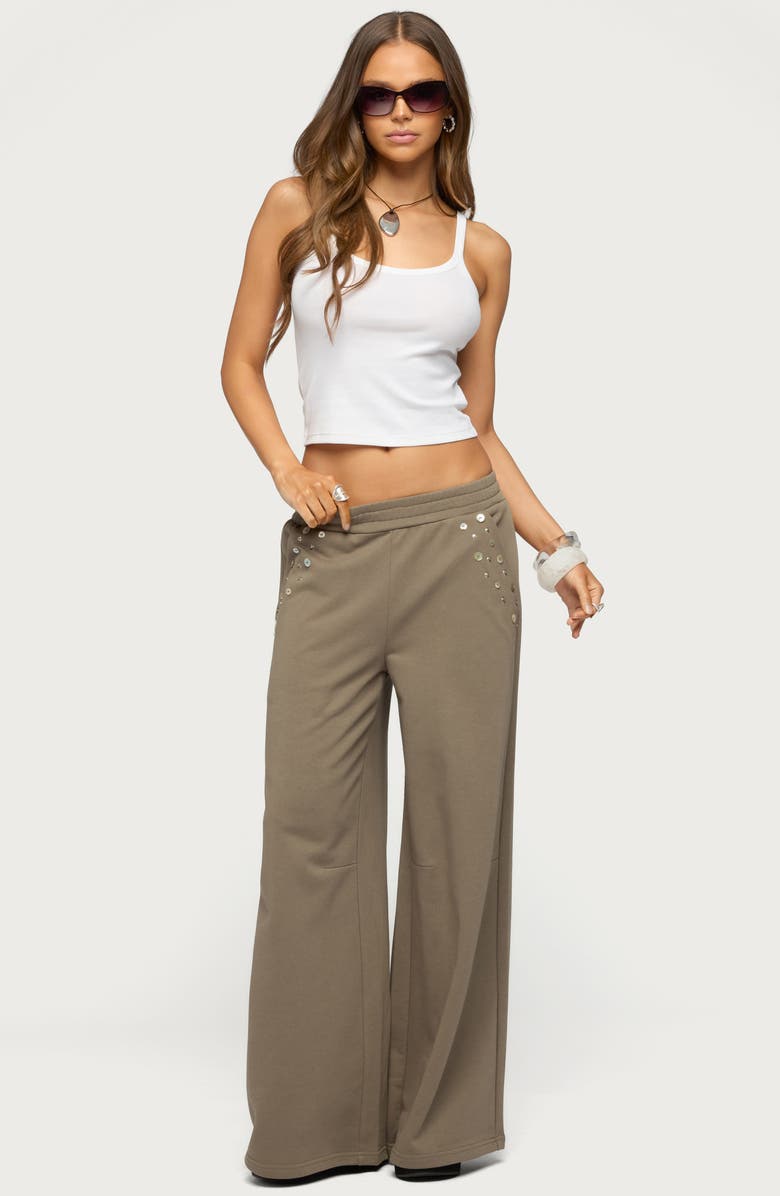 EDIKTED Zania Iridescent Button Sweatpants, Alternate, color, Taupe