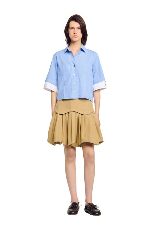Sandro Mini Flared Pleated Skirt In Blue