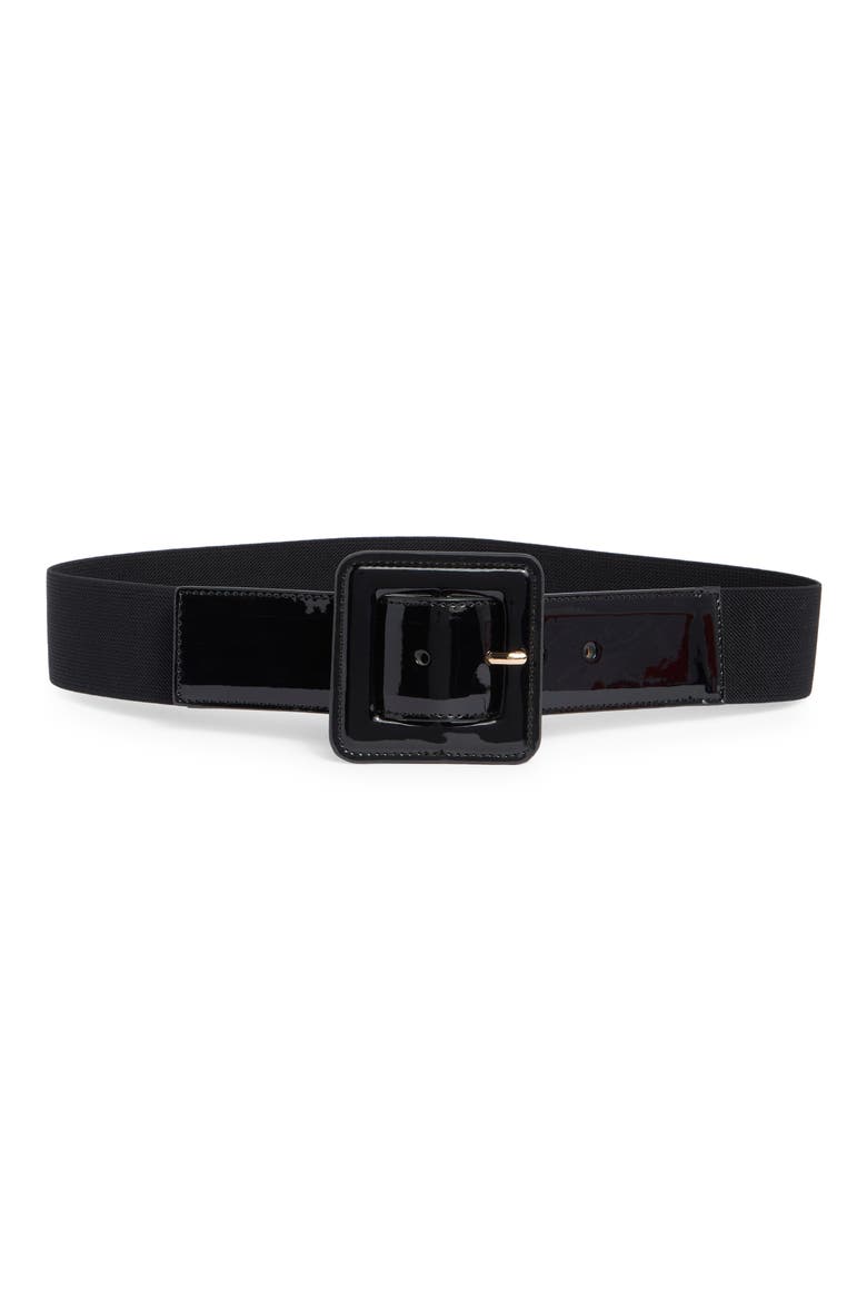 45mm stitched feather edge waist belt, Main, color, BLACK