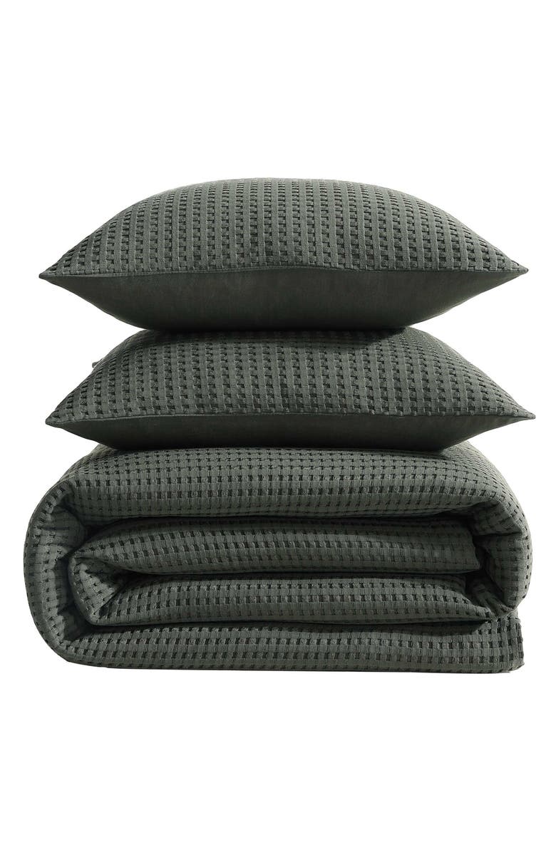 Kenneth Cole New York Solid Waffle Comforter Set, Main, color, Dark Green