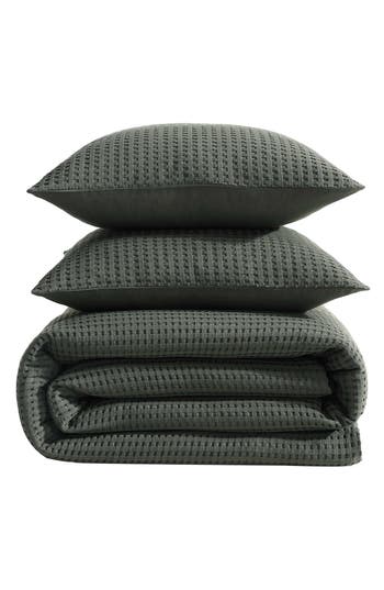 Kenneth Cole New York Solid Waffle Comforter Set In Dark Green