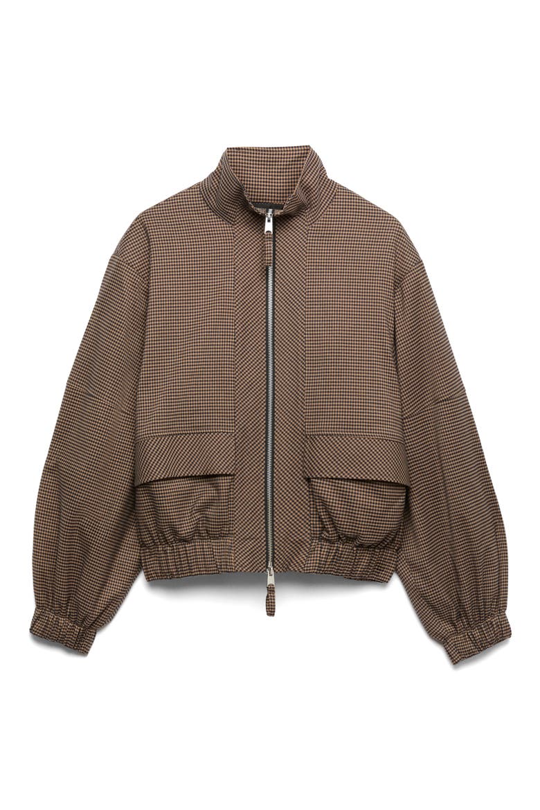 Check Stand Collar Jacket, Alternate, color, BROWN MIX