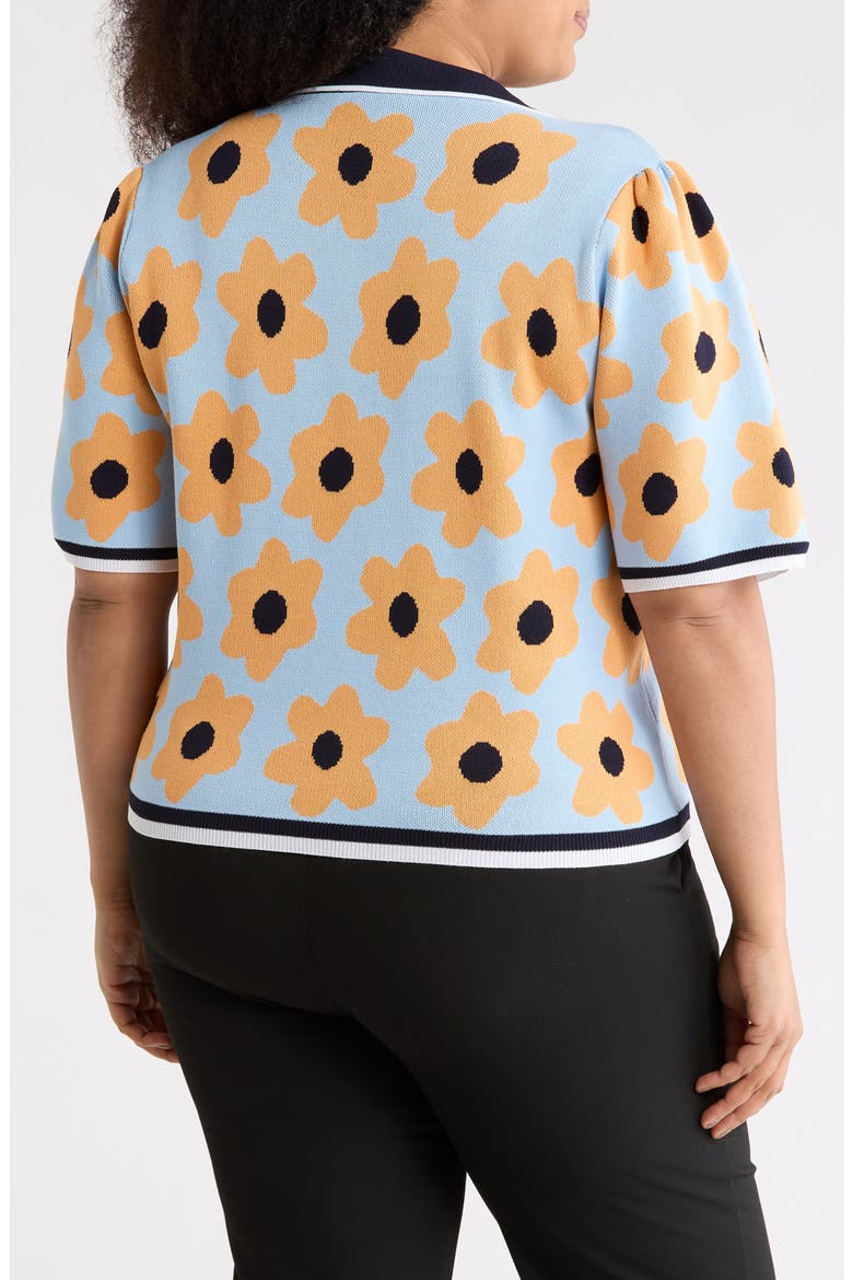 Flower Polo Sweater, Alternate, color, AIRY BLUE/ ORANGE MULTI