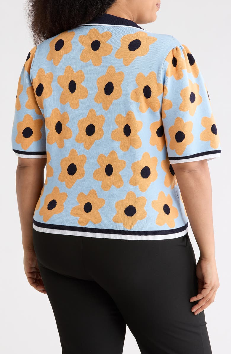 Nanette Lepore Flower Polo Sweater, Alternate, color, Airy Blue/ Orange Multi