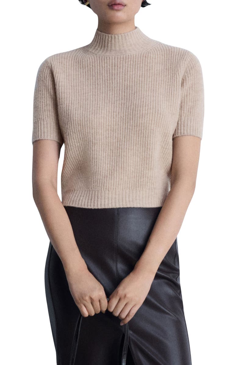 MANGO Short Sleeve Wool Mock Neck Crop Sweater, Main, color, 
