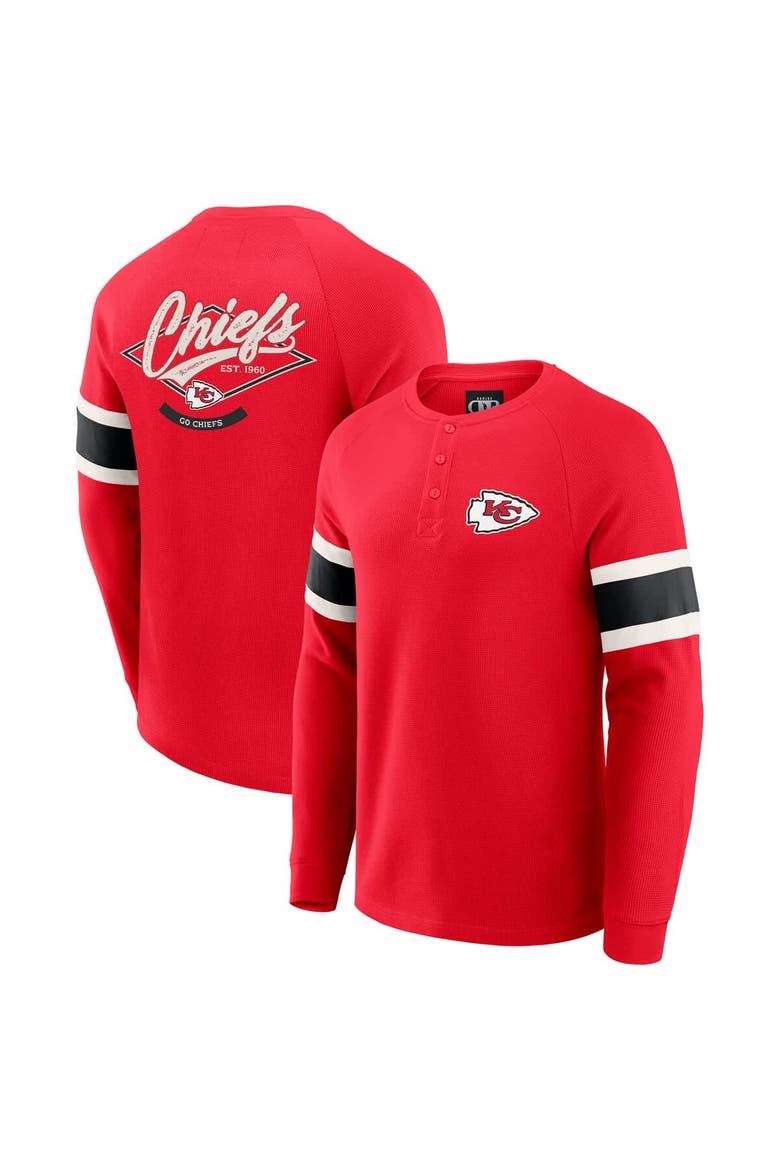 Men's Darius Rucker Collection by Fanatics Red Kansas City Chiefs Waffle-Knit Raglan Long Sleeve Henley T-Shirt, Main, color, Red