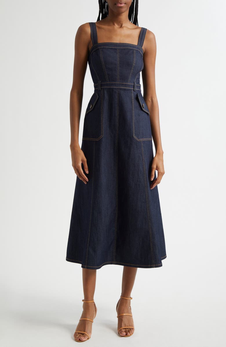 Cinq à Sept Malani Denim Midi Dress, Main, color, Indigo