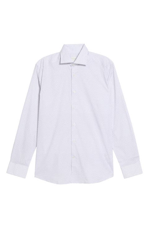 Diamond Print Stretch Cotton Button-Up Shirt