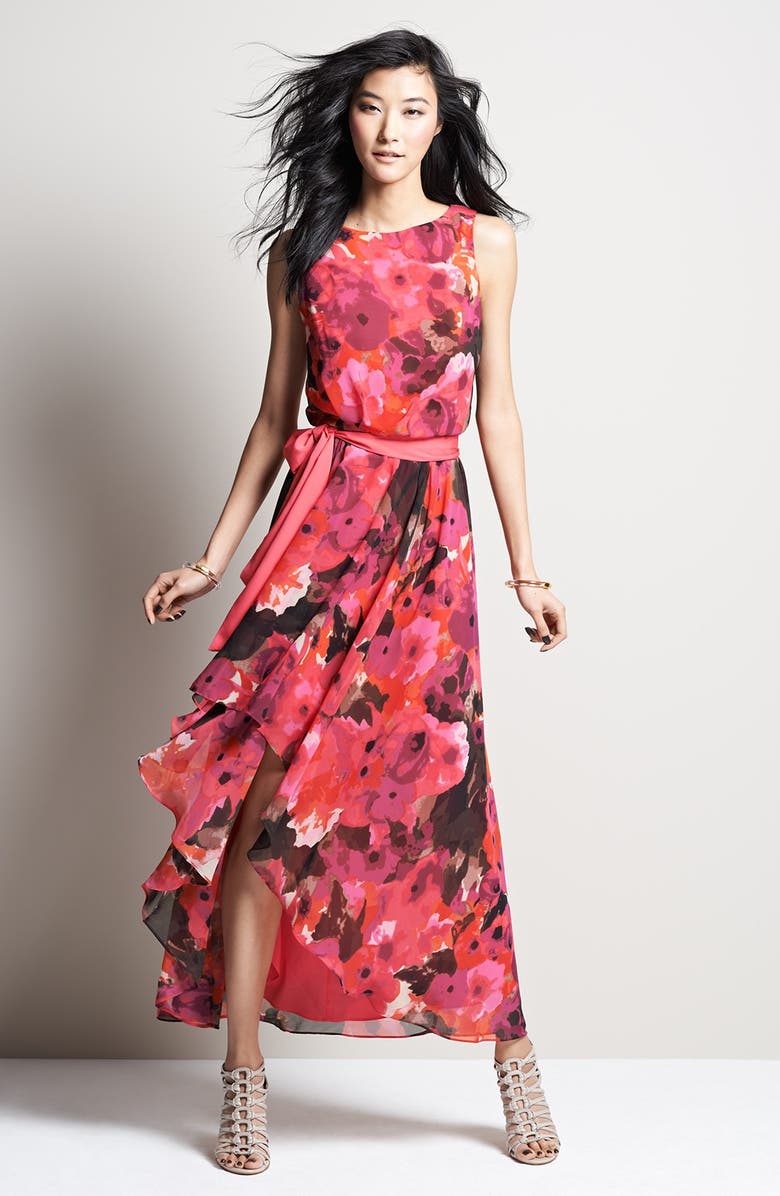 Eliza J Print High/Low Chiffon Dress, Alternate, color, 