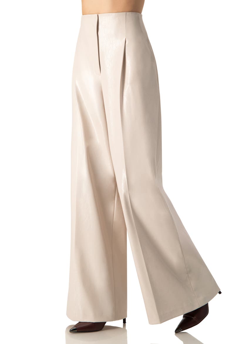 Wide Leg Faux Leather Pants with Pockets, Alternate, color, Ivory