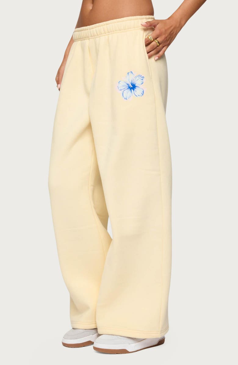 EDIKTED Tropical Blooms Wide Leg Sweatpants, Alternate, color, Yellow