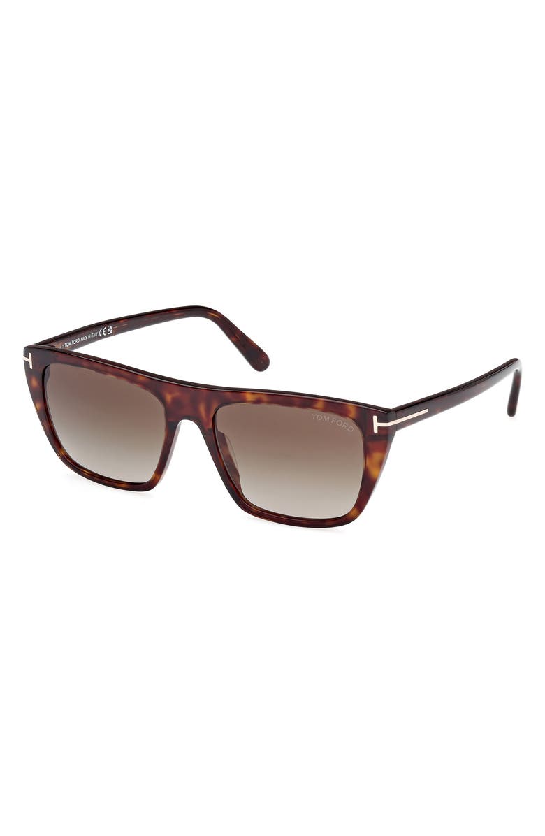TOM FORD 56mm Rectangular Sunglasses, Alternate, color, Dark Havana / Gradient Smoke