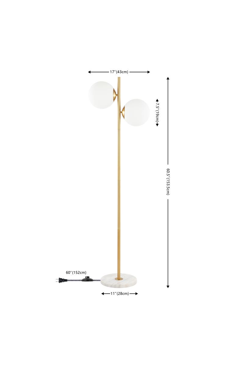 JONATHAN Y Oscar 60.5" 2-Light Modern Parisian Candlestick Iron LED Floor Lamp, Brass Gold/White, Alternate, color, Brass Gold