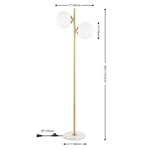 Jonathan Y Oscar 60.5" 2-light Modern Parisian Candlestick Iron Led Floor Lamp, Brass Gold/white In Brass Gold
