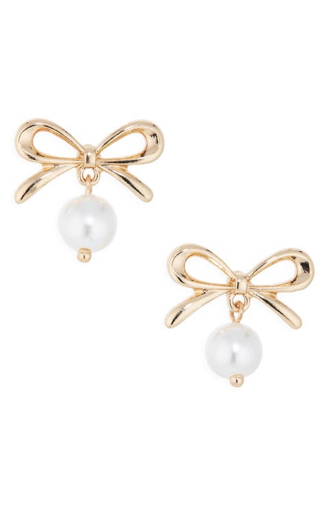 Bow Faux Pearl Drop Earrings
