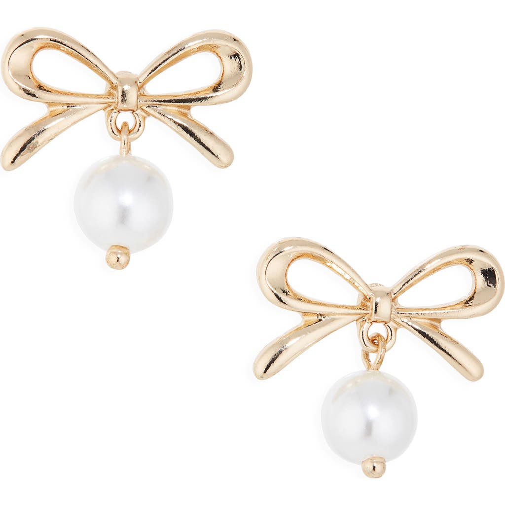 Bp. Bow Faux Pearl Drop Earrings In Gold