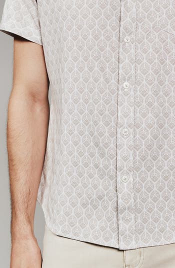 Holden Leaf Print Short Sleeve Stretch Button-Up Shirt
