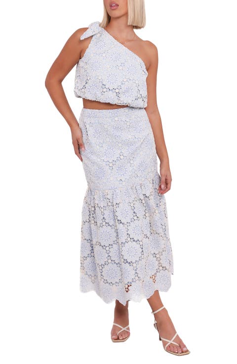 Jennie Lace One-Shoulder Crop Top & Maxi Skirt Set