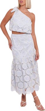 Petal & Pup Jennie Lace One-Shoulder Crop Top & Maxi Skirt Set
