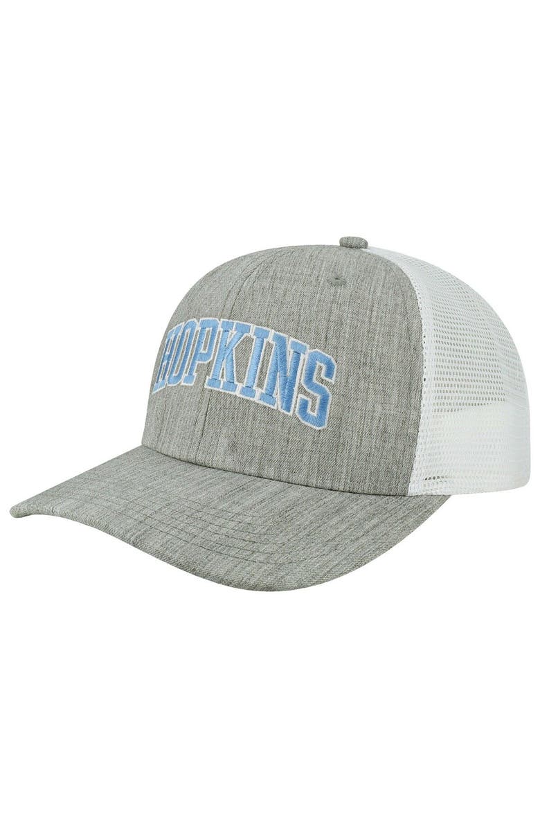 LEGACY ATHLETIC Men's Heather Gray/White Johns Hopkins Blue Jays Arch Trucker Snapback Hat, Main, color, 