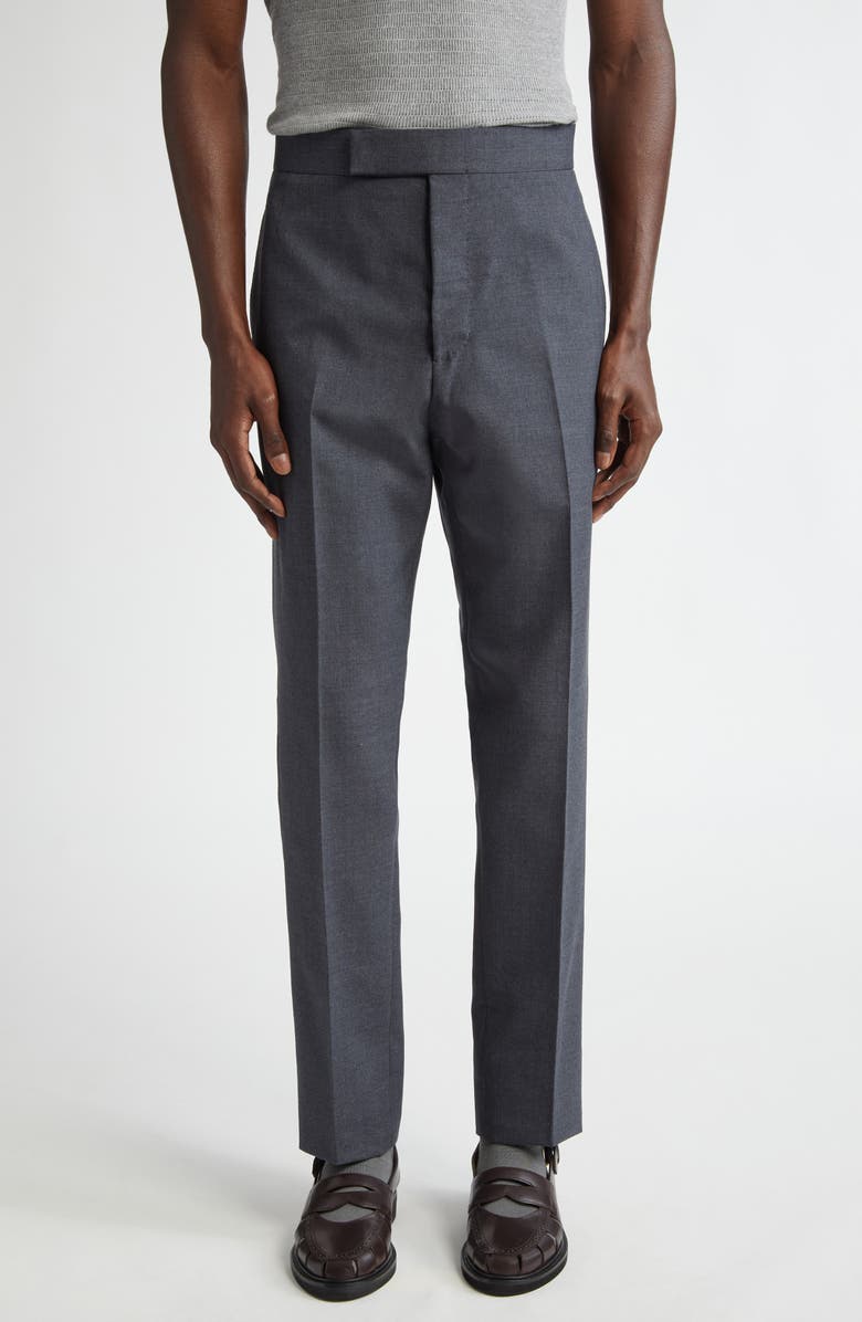 Thom Browne Mid Rise Wool Blend Backstrap Pants, Main, color, Dark Grey