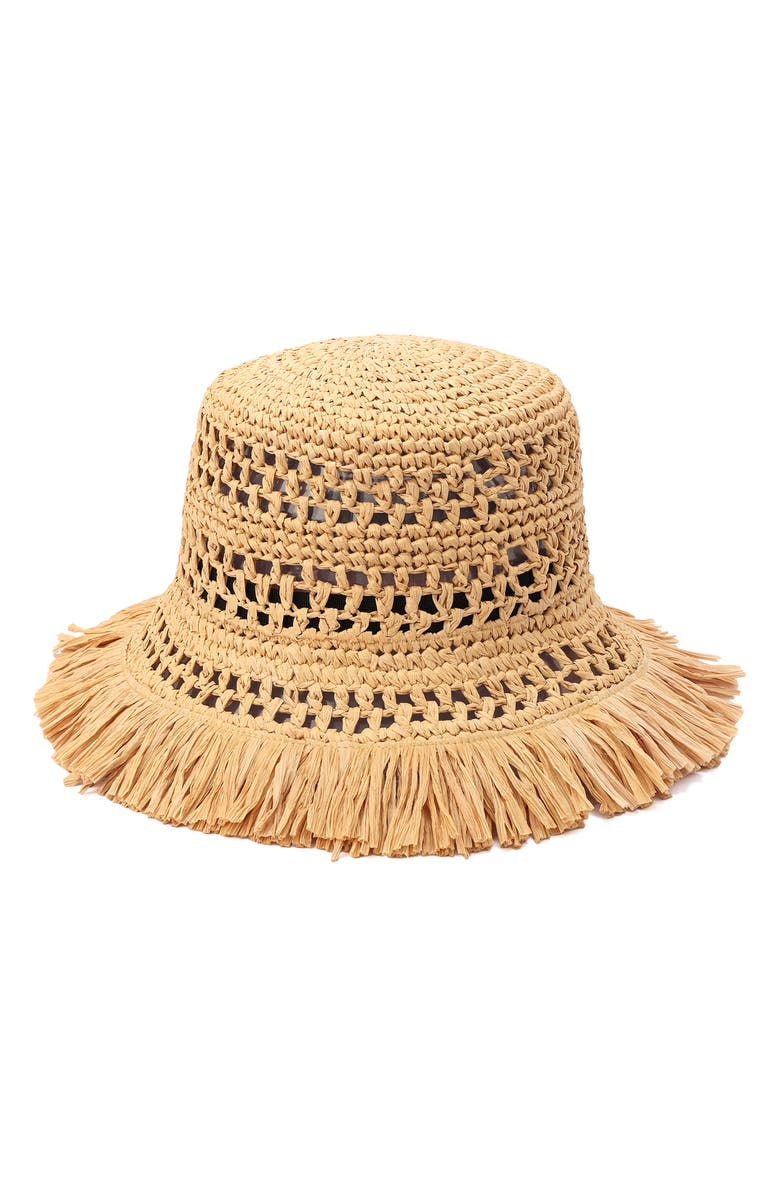 Kate Spade New York fringe spade straw cloche hat, Alternate, color, Natural