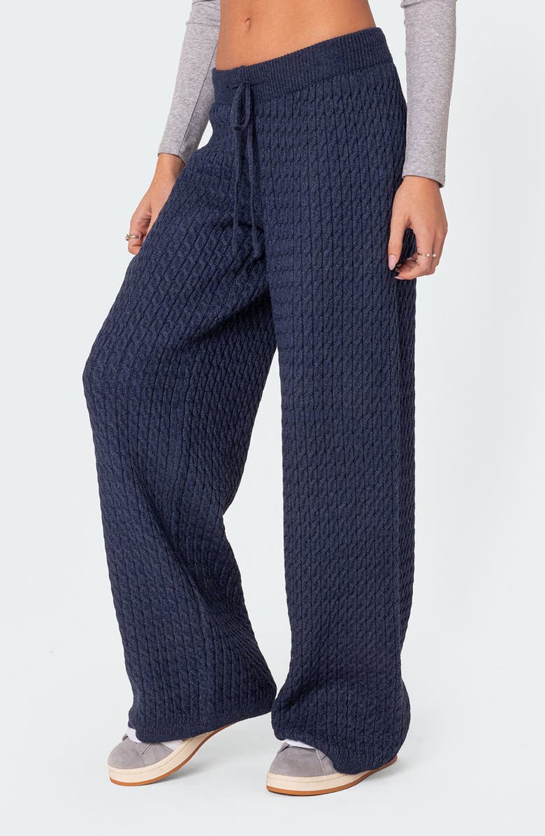 EDIKTED Portia Cable Knit Pants, Alternate, color, Navy