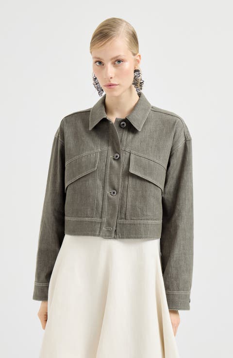 Denim-effect twill outerwear jacket