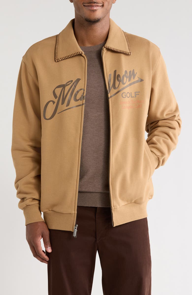 Malbon Golf Maxwell Logo Zip-Up Cotton Graphic Sweatshirt, Main, color, Light Brown