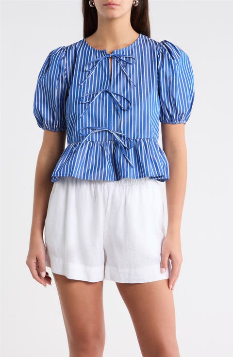 Vester Tie Front Puff Sleeve Top