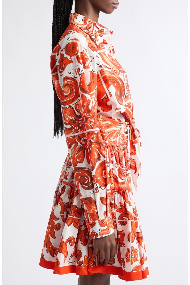 Majolica Print Tie Front Cotton Poplin Button-Up Shirt, Alternate, color, S9000 VARIANTE ABBINATA