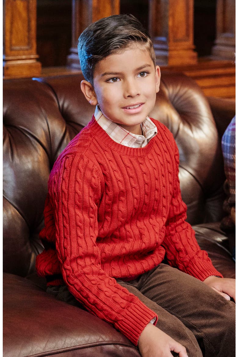 Kids' Organic Cable Crewneck Pullover Sweater, Alternate, color, Red Cable