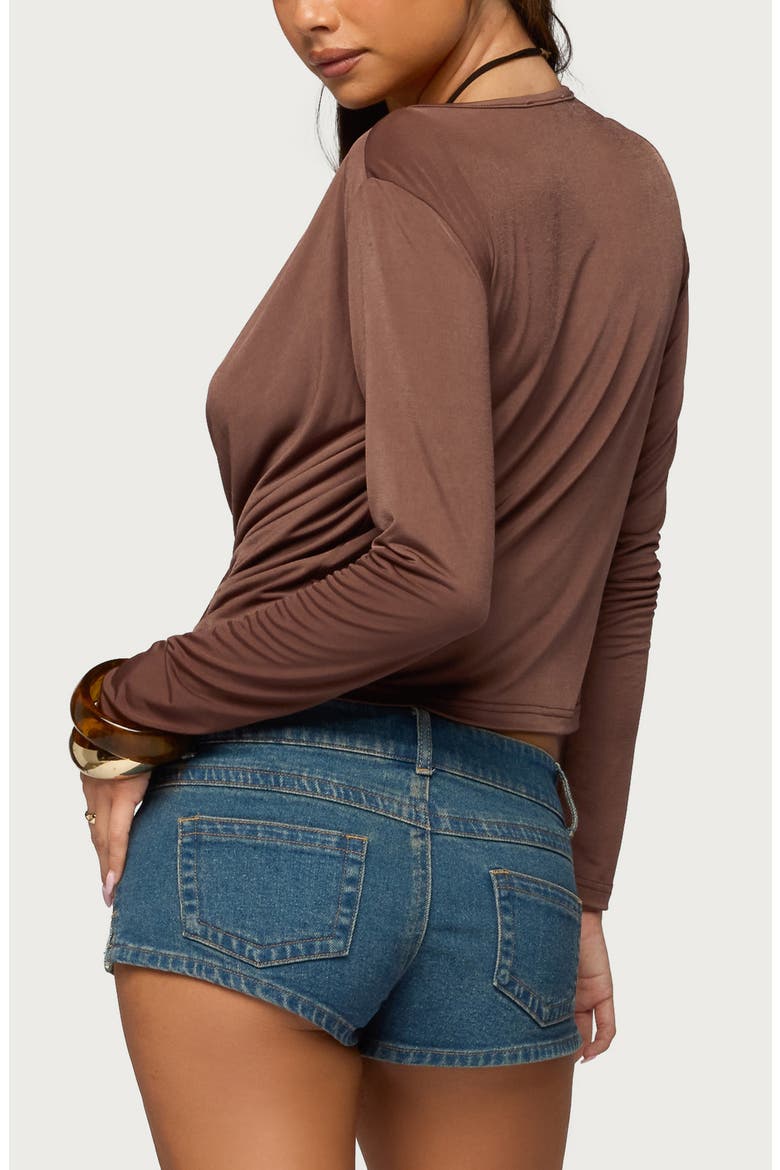 Draped Neck Long Sleeve Top, Alternate, color, BROWN