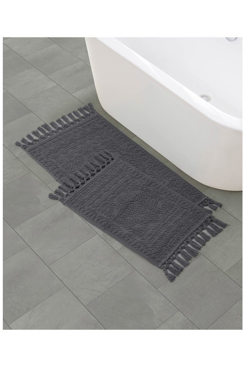 Nellore Fringe 2-Piece Bath Rug, Alternate, color, DARK GREY CHARCOAL